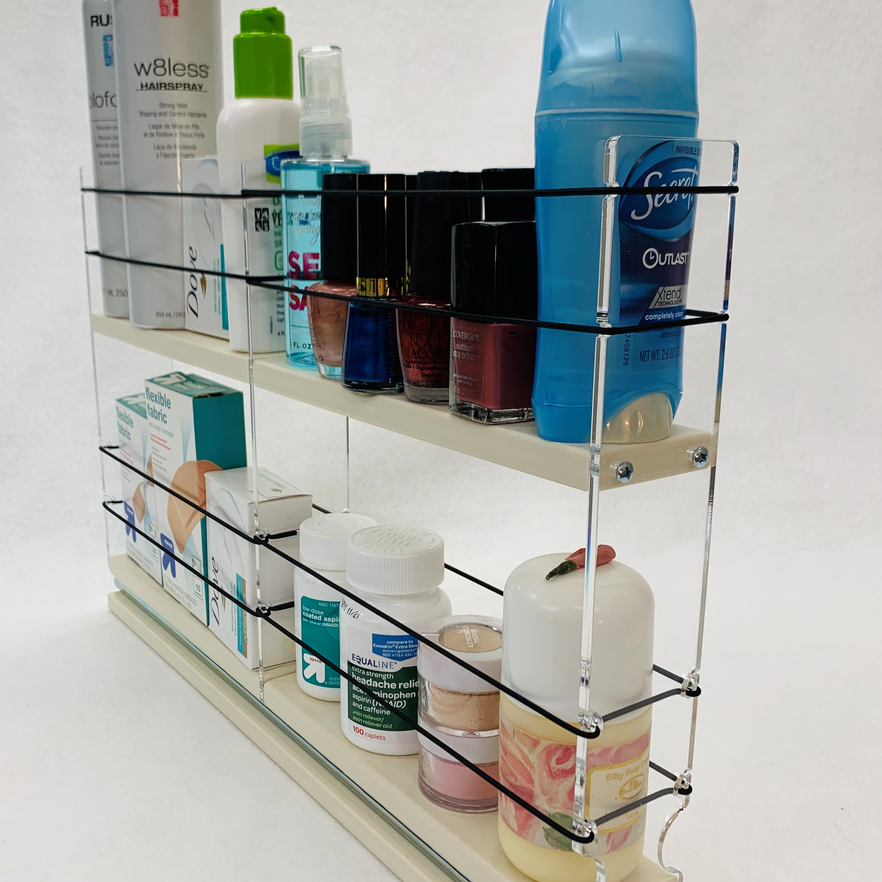 Spice Rack 2x2x18, Cream
Unit: 2.3" wide x 11.63" tall x 18" depth
Drawers: (1) 2.1" wide x 2 Sections 8.66" long