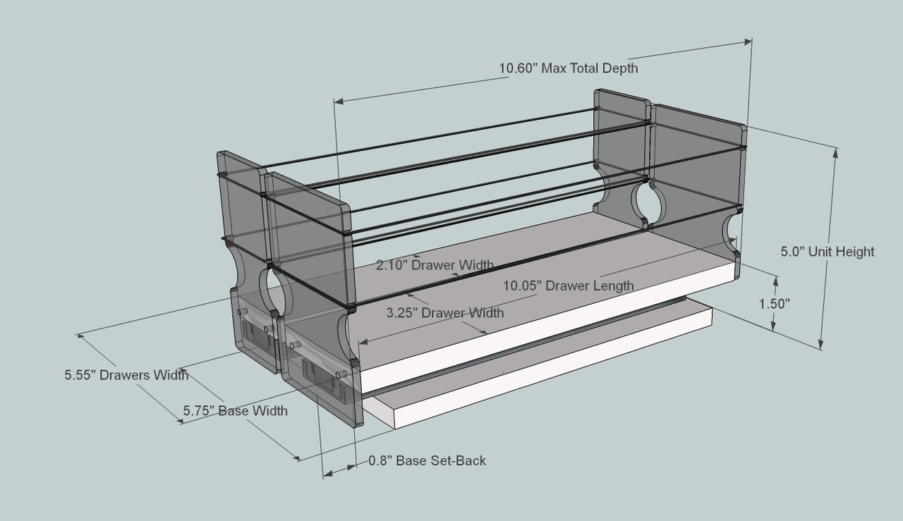 23x1x11 Spice Rack Combo Drawers - Dimensioned