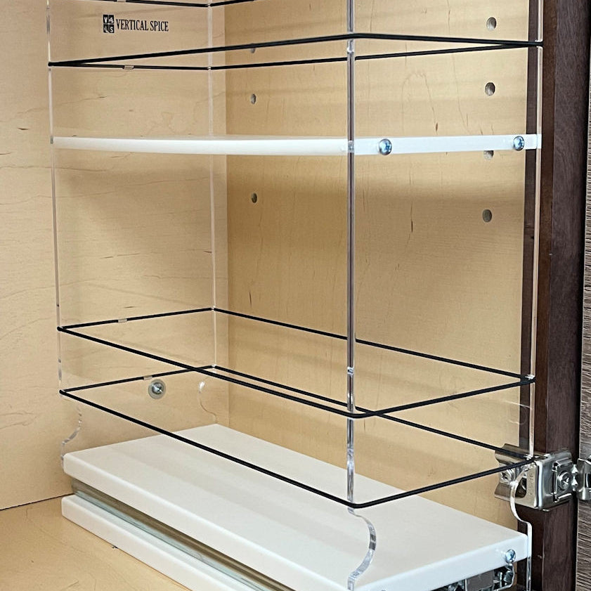 Spice Rack 4 x 2TL x 11, Cream
Unit: 4.6" wide x 12.25" tall x 10.6" depth
Drawers: (1) 4.4" wide x 10.05" long