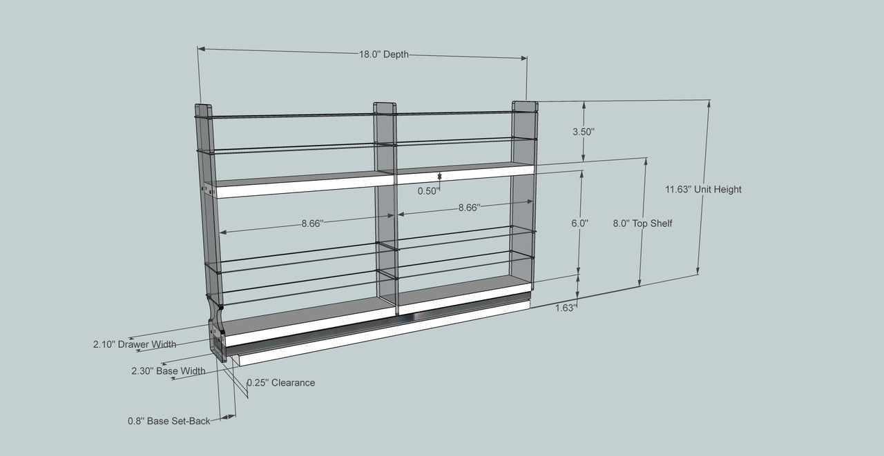 2x2x18 Spice Rack - Dimensioned
