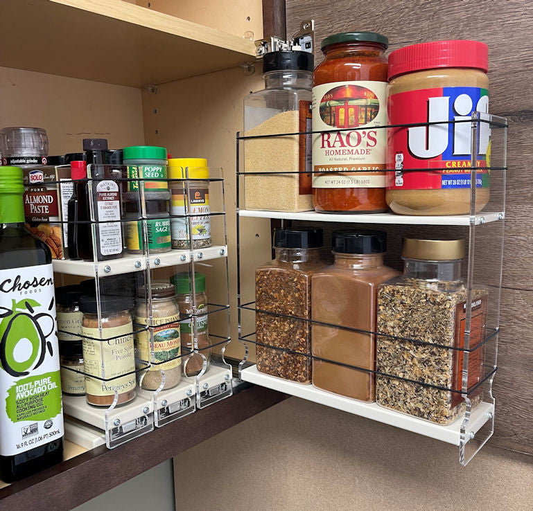 Organize and access cabinet with pull out drawer