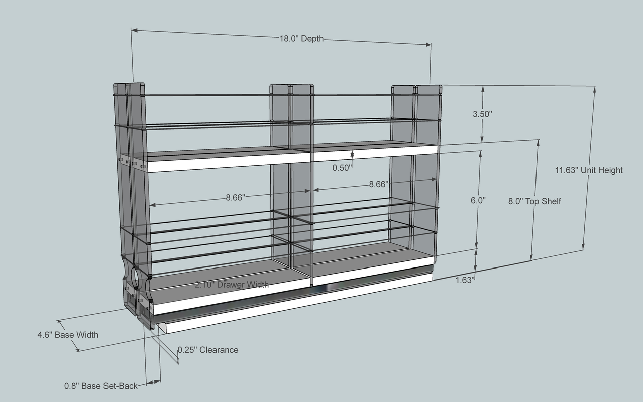 22x2x18 Spice Rack - Dimensioned