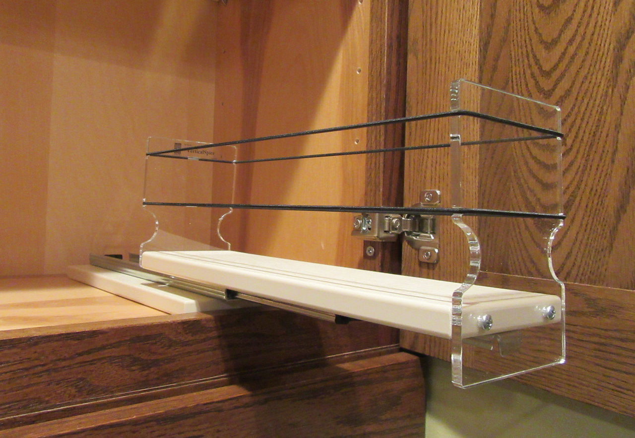 Spice Rack 3 x 1 x 11, Cream - Drawer Out