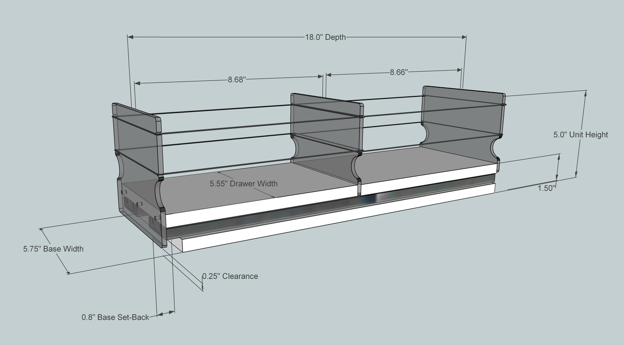 5x1x18 Storage Drawer - Dimensioned