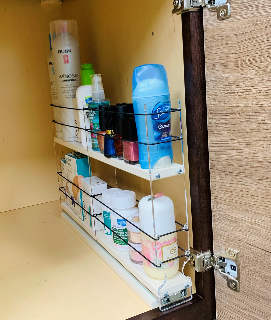 2x2x18 Spice Rack - Full and in Cabinet