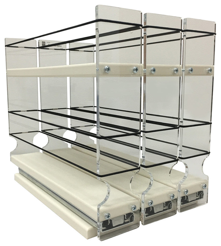 Spice Rack 222x1.5x11 Cream
Unit: 6.9" wide x 9.25" tall x 10.6" depth
Drawers: (3) 2.1" wide x 10.05" long