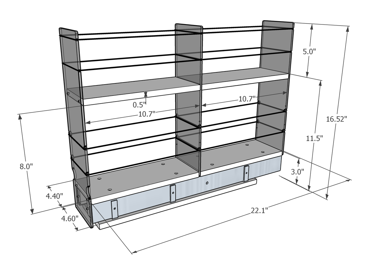 4x2x22 Storage Solution Drawer - Dimensioned