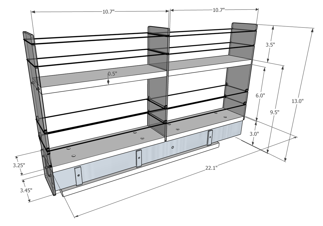 3x2x22 Spice Rack Drawer -  Dimensioned