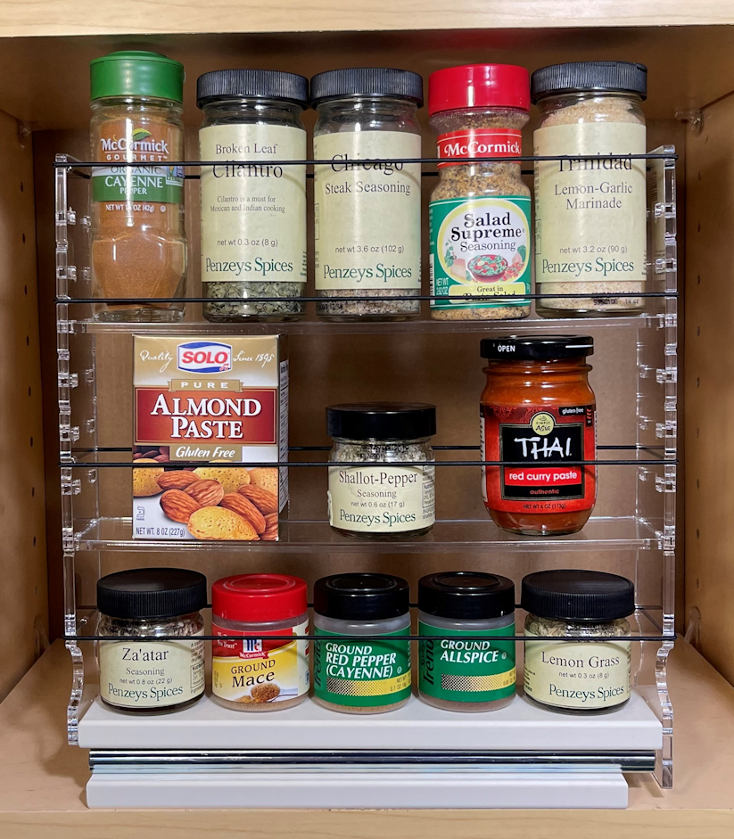 Tiers adjust easily to match a variety of container sizes.