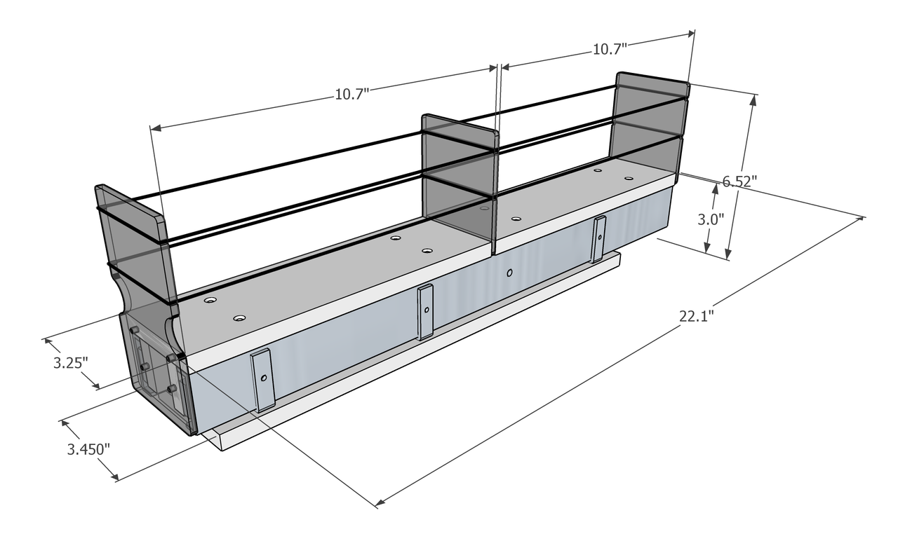 3x1x22 Spice Rack Drawer -  Dimensioned