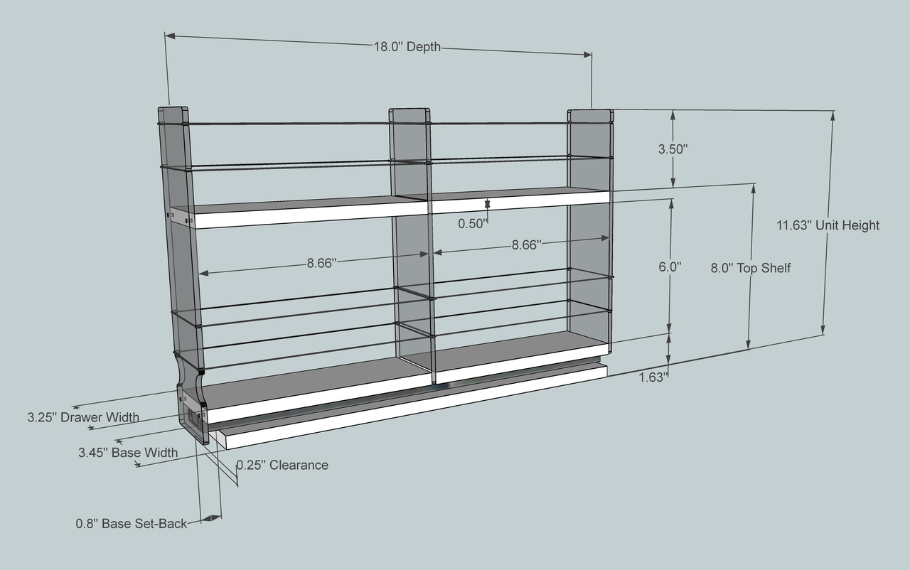 Spice Rack 3 x 2 x 18, Cream - Dimensioned