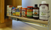 3x1x22 Spice Rack Drawer - Maple, Extended and Loaded with containers
Unit: 3.45" wide x 6.52" tall x 22.1" depth
Drawers: (1) 2 sections each 3.25" wide x 10.7" long