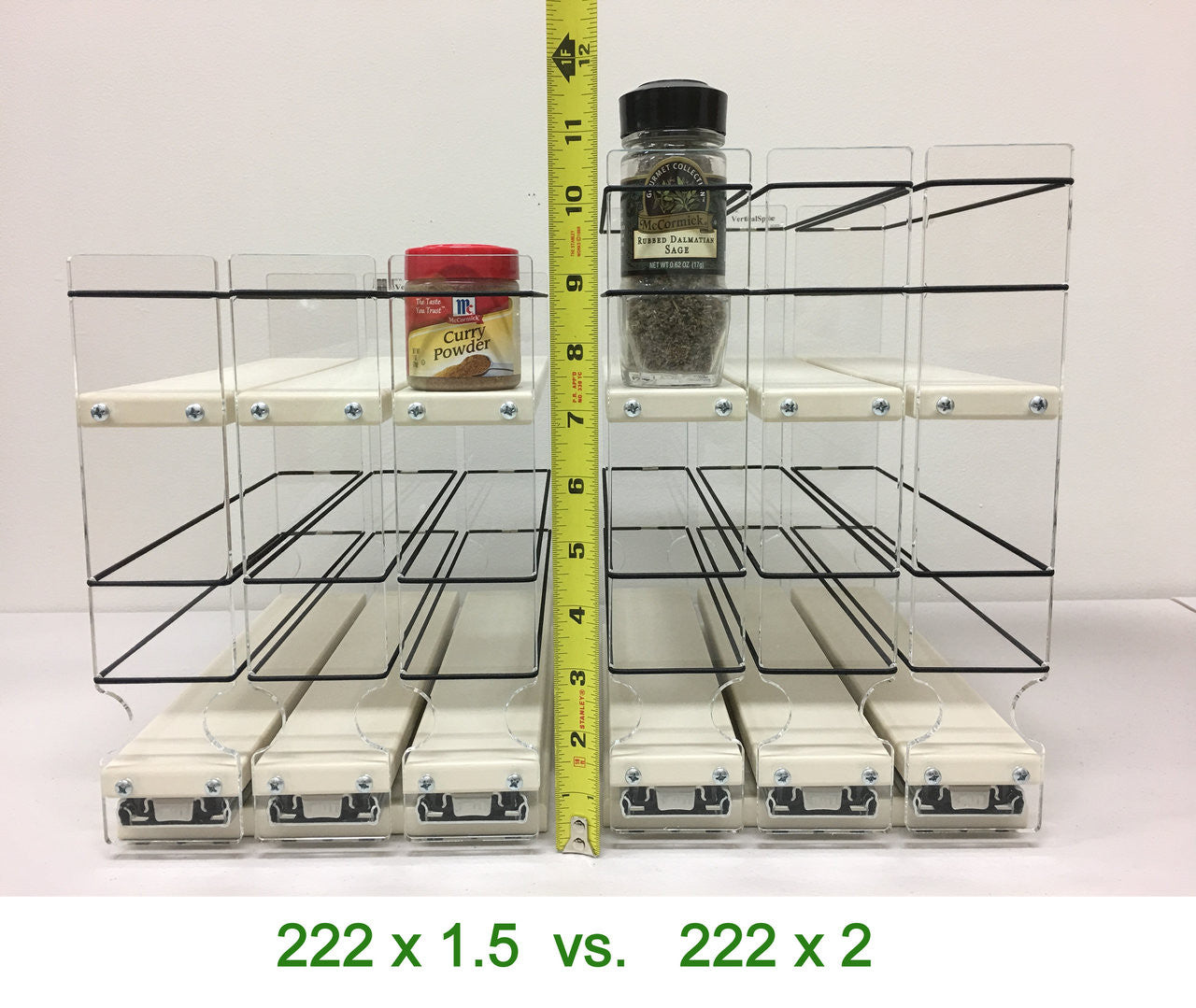 Spice Rack 222x1.5 vs 222x2 - Height comparison