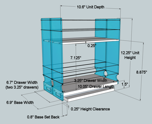 2 Drawers w/2 Tiers spaced 7.12”