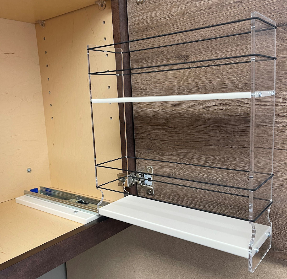 Full extension slide for full cabinet depth access