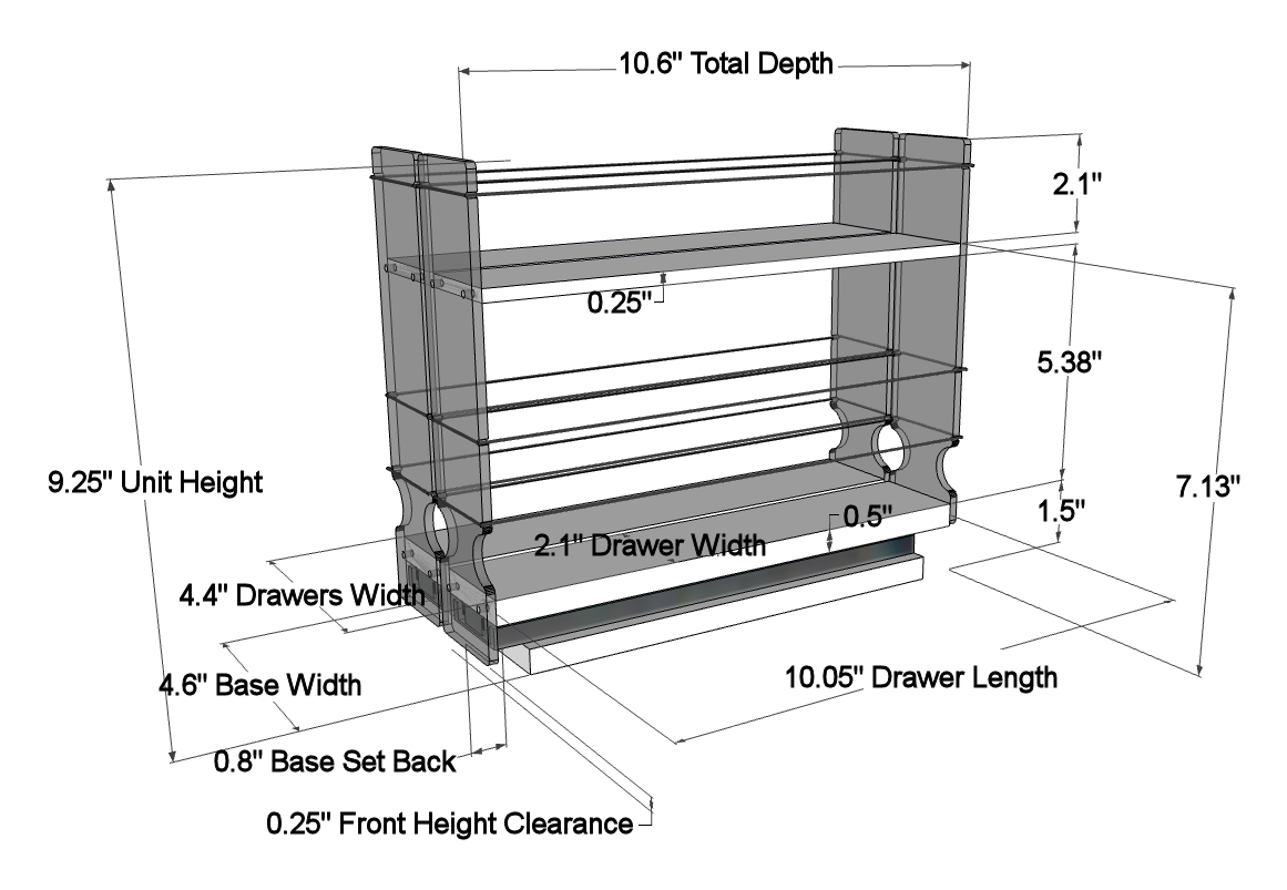 Spice Rack 22 x 1.5 x 11, Cream - Dimensioned