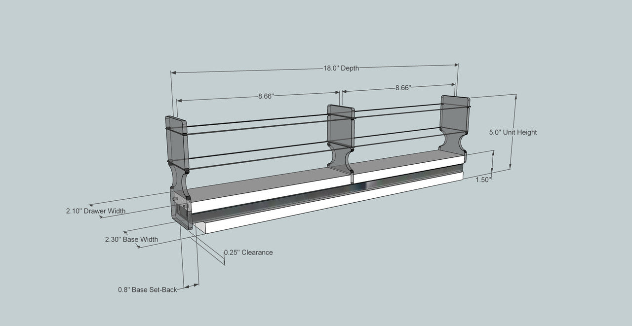 Spice Rack 2x1x18, Cream - Dimensioned