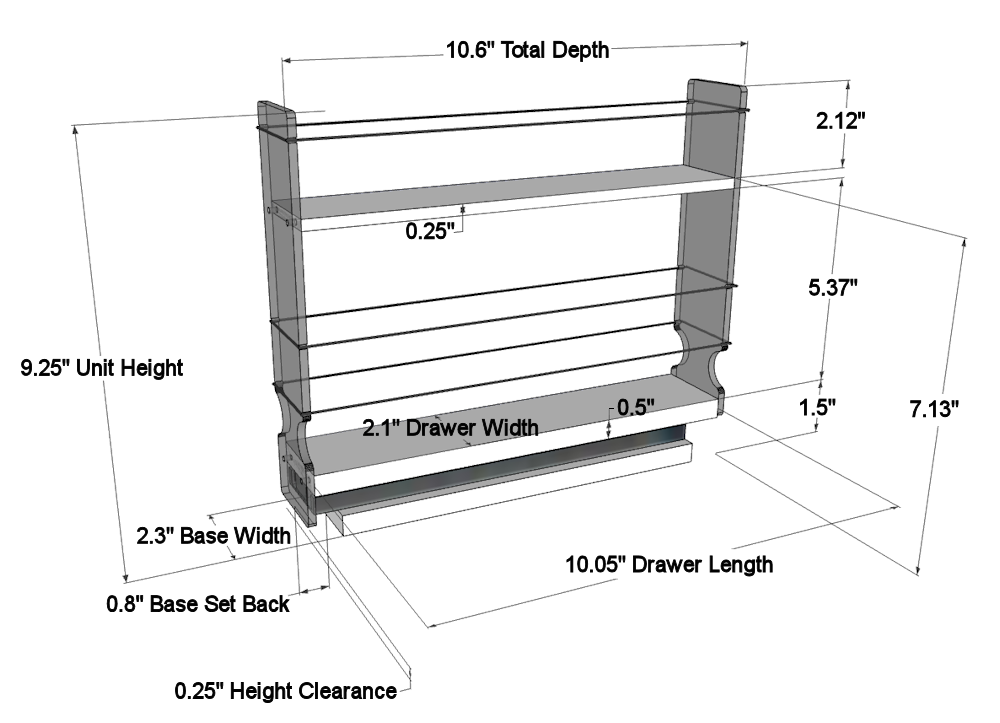 Spice Rack 2x1.5x11, Cream - Dimensioned