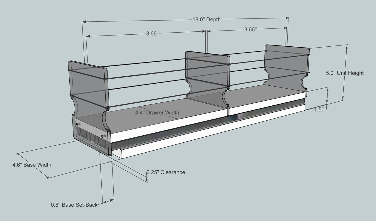 Spice Rack 4 x 1 x 18, Cream - Dimensioned