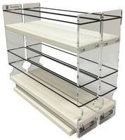 Spice Rack 22 x 1.5 x 11, Cream
Unit: 4.6" wide x 9.25" tall x 10.6" depth
Drawers: (2) 2.1" wide x 10.05" long